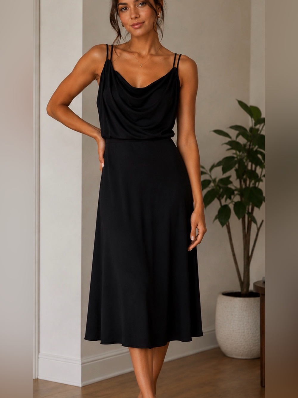 Calvin Klein Black Draped Cowl Slip Midi Dress size 10